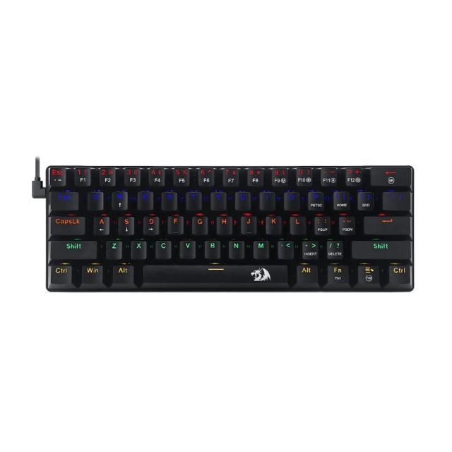 Redragon K613 JAX 60% Compact Rainbow Wired Mechanical Keyboard – 61 Keys – Brown Switches - USB Type-C Detachable Cable - Black