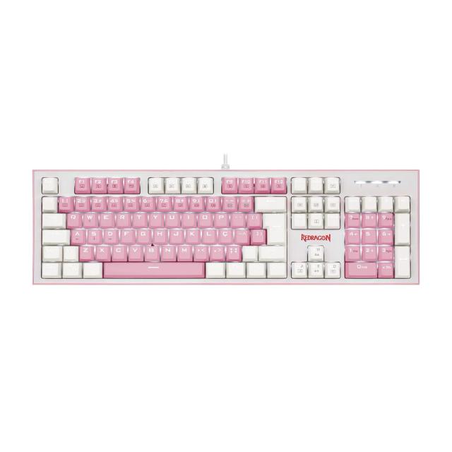 Redragon Hades K623-P18 Dual Color Keys Mechanical Gaming Keyboard Single White LED + RGB Side Edge Backlit 104 Key Wired Computer Keyboard with Blue Switches for PC (White + Pink)