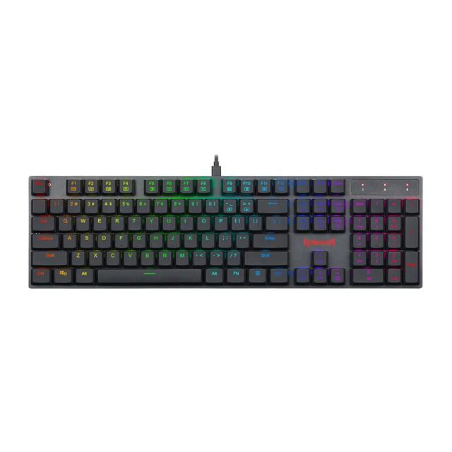 Redragon APAS K535-KR Low Profile Wired Gaming Keyboard, 104 Keys, RGB LED Backlit, Dust Proof Mechanical Red Switches, Ultra-slim Design, Macro Programmable, Adjustable Rear Feet, Black