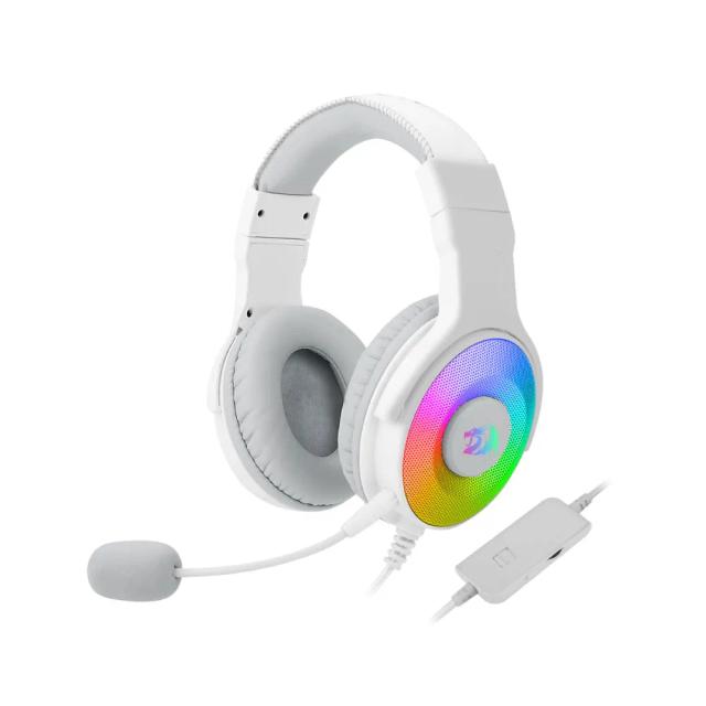 Redragon Pandora H350 White Wired Gaming Headset, Dynamic RGB Backlight - Stereo Surround-Sound - 50MM Drivers - Detachable Microphone, Over-Ear Headphones Works with PC/PS4/XBOX One/NS