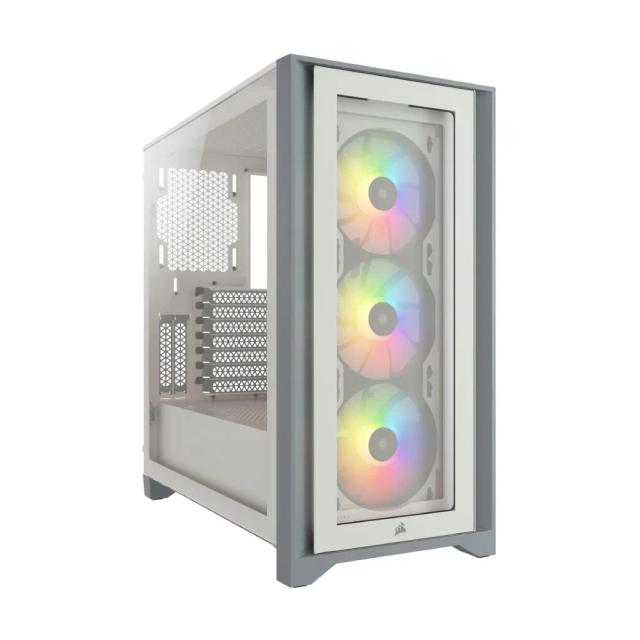 Corsair iCUE 4000X RGB Tempered Glass Mid-Tower ATX PC Case - 3X SP120 RGB Elite Fans - iCUE Lighting Node CORE Controller - High Airflow - White