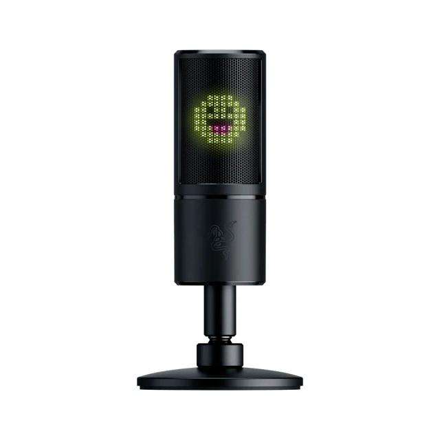 Razer Seiren Emote Streaming Microphone: 8-bit Emoticon LED Display, Stream Reactive Emoticons, Hypercardioid Condenser Mic, Built-in Shock Mount, Height & Angle Adjustable Stand, Black