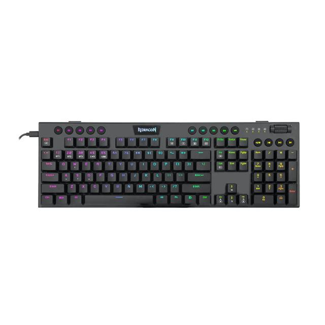 Redragon K618 Horus Ultra-slim Wireless RGB Mechanical Keyboard, Bluetooth/2.4Ghz/Wired Tri-Mode Ultra-Thin Low Profile Gaming Keyboard w/No-Lag Cordless Connection, Dedicated Media Control & Linear Red Switch