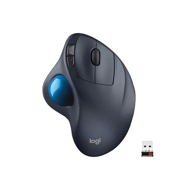 Logitech M570 Wireless Trackball Mouse – Ergonomic Design with Sculpted Right-Hand Shape, Compatible with Apple Mac / Microsoft, USB Unifying Receiver, Dark Gray - OPEN BOX