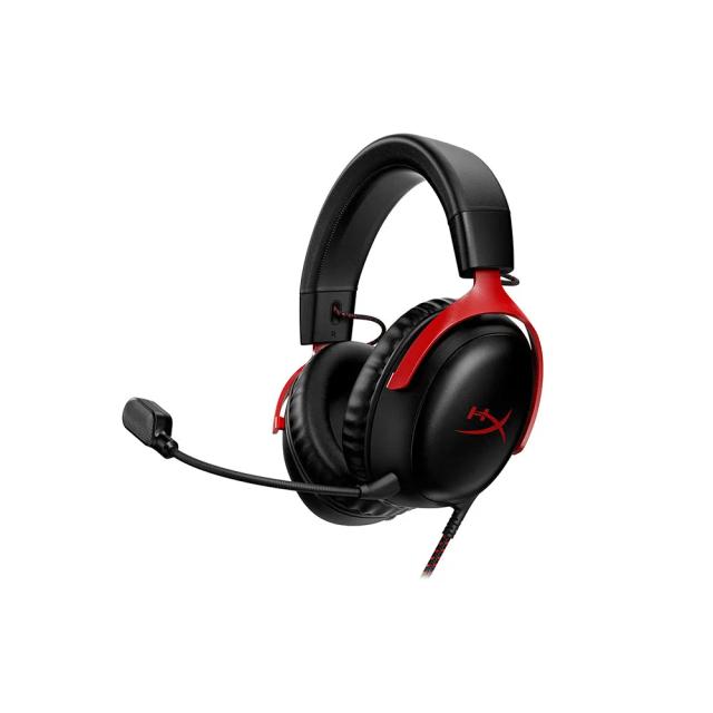 HyperX Cloud III - Wired Gaming Headset, PC, PS5, Xbox Series X|S, Angled 53mm Drivers, DTS, Memory Foam, Durable Frame, Ultra-Clear 10mm Mic, USB-C, USB-A, 3.5mm - Black/Red