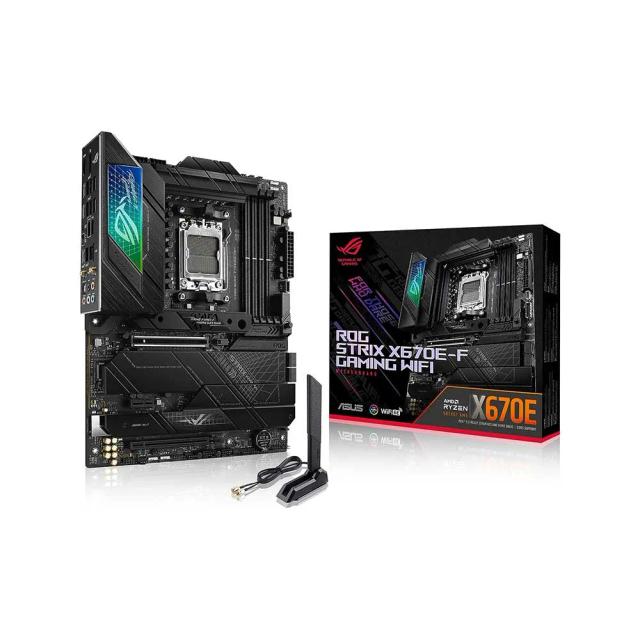 Asus ROG Strix X670E-F Gaming WIFI 6E Socket AM5 (LGA 1718) Ryzen 7000 Gaming Motherboard (PCIe 5.0, DDR5,16 + 2 Power Stages, Four M.2 Slots with heatsinks, USB 3.2 Gen 2x2,AI Cooling II, and Aura Sync)