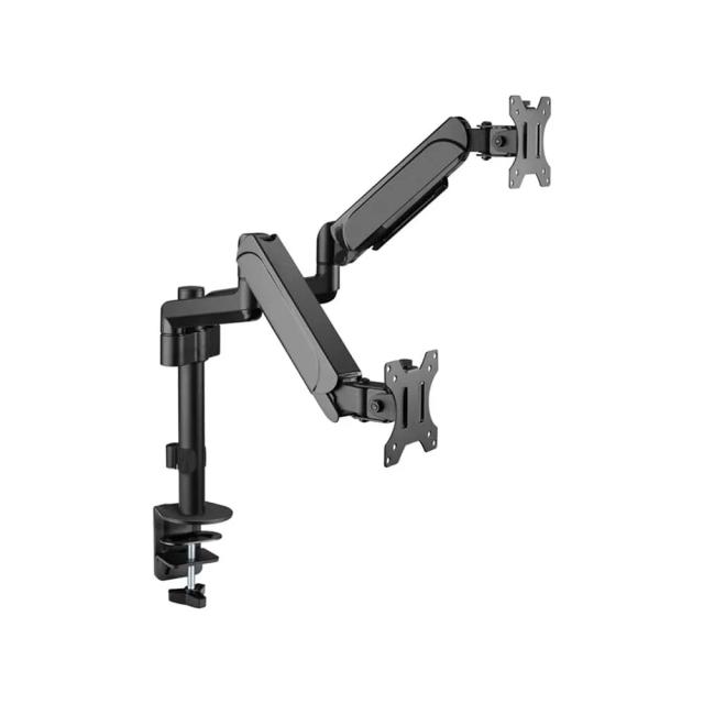 GameOn GO-2045 Pole-Mounted Gas Spring Dual Monitor Arm, Stand And Mount For Gaming And Office Use, 17" - 32", Each Arm Up To 9 KG, Black