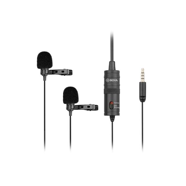 BOYA BY-M1DM Dual Head Lavalier Microphone[13ft],3.5mm TRRS Omnidirectional Lapel Clip-on Mic for iPhone/Android Smrtphone DSLR Camera