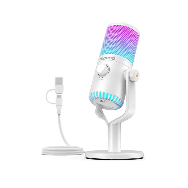 MAONO GamerWave DM30 RGB Gaming Microphone for PC, PS5, PS4, Computer, USB Condenser Mic with Quick Mute, Programmable RGB Lights, Gain, Monitoring for Streaming, Podcast, Twitch, YouTube, Discord - White
