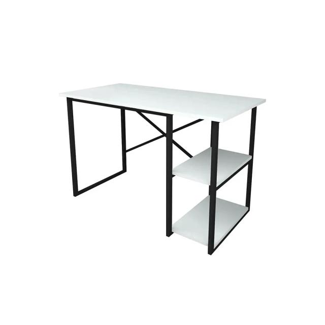Computer Desk with 2 Storage Shelves, Wooden Desk for Home Office Sturdy Table, Simple Wood Desk with Metal Frame (120cm x 60 cm x 75cm) - White