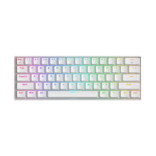 Redragon K530 Draconic Pro 60% Wireless RGB Mechanical Keyboard, BT/2.4Ghz/Wired 3-Mode 61 Keys Compact Gaming Keyboard w/Hot-Swap Socket, Free-Mod Plate Mounted PCB & Tactile Brown Switch - White