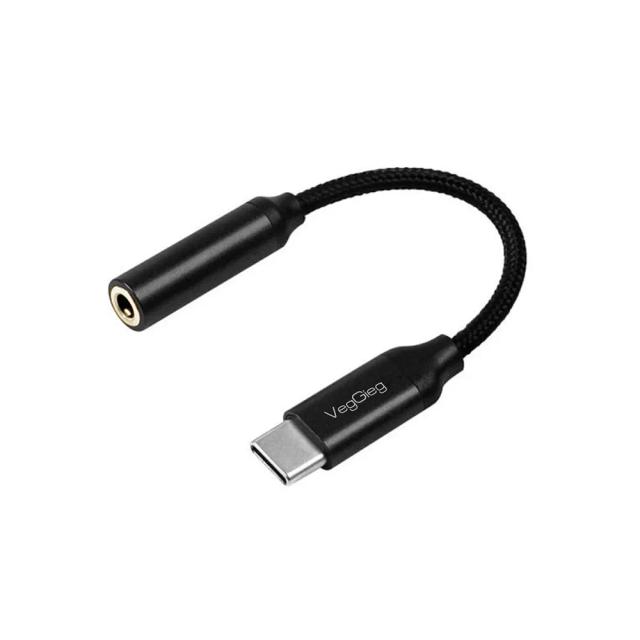 VegGieg USB 3.1 Type-C USB-C Male to Female 3.5 mm AUX Audio Adapter, Earphone Nylon Braided Adapter 5cm, V-S103