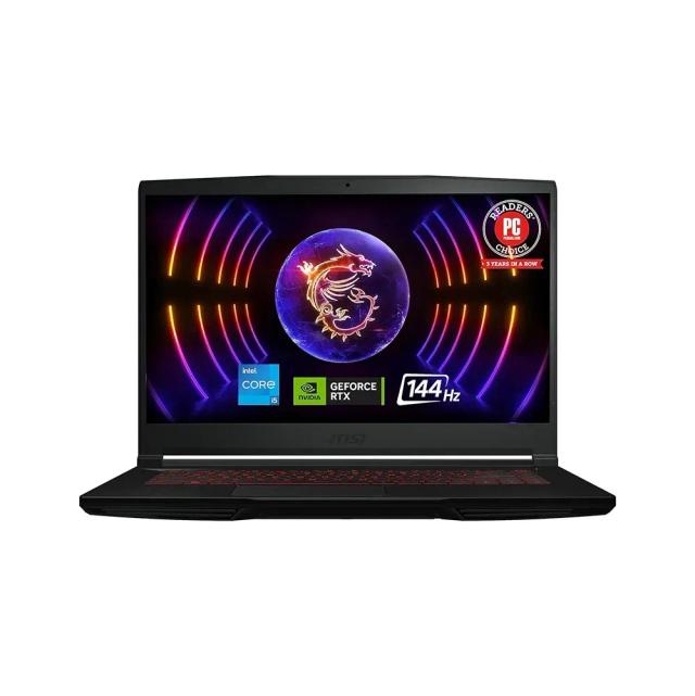 MSI Thin GF63 12UCX-1024XAE Gaming Laptop, Intel Core i5-12450H, Nvidia GeForce RTX 2050, 15.6" FHD 144Hz IPS, 16GB DDR4 RAM, 512GB NVMe SSD, Type-C USB 3.2 Gen 1, Cooler Boost 5, Win 11 - Black
