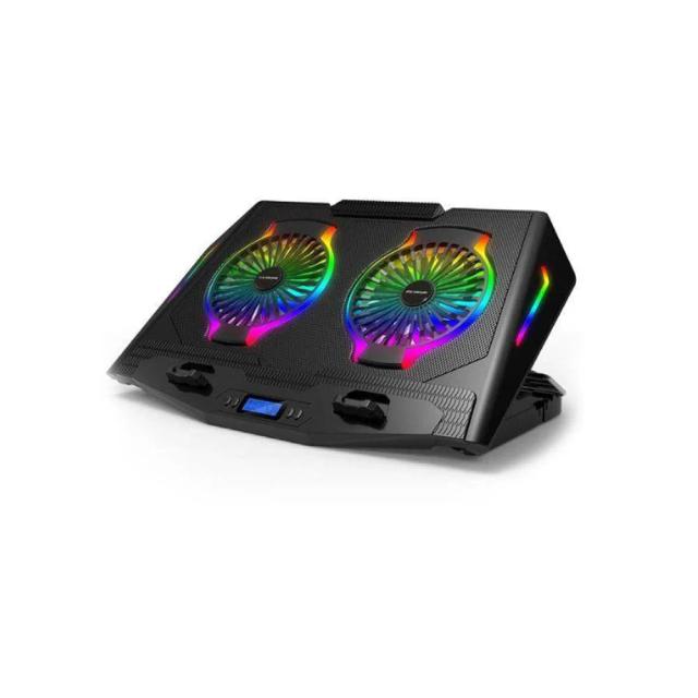 ICE COOREL N10 2 Fan RGB Light CoolerPad (2USB+LCD, Plastic Housing+Iron Mesh, For 17" And Below