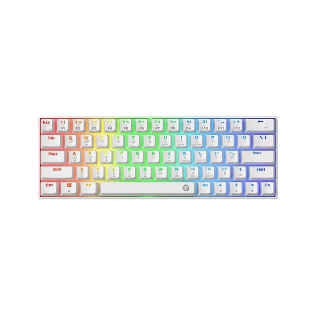 Fantech Atom63 MK859 RGB Mechanical Gaming Keyboard 60% Form factor, Red Switches, Anti-ghosting, Arabic/English - White