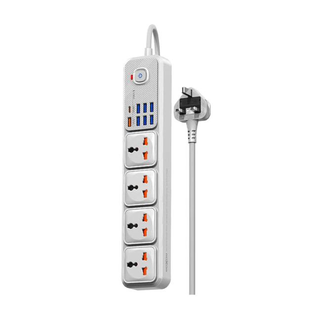 MOXOM MX-ST14 Extension 2500W Max 4 Power Socket 7 USB 1 PD Type C 20W QC 18W UK Plug Safety Fast Charge 2M - White