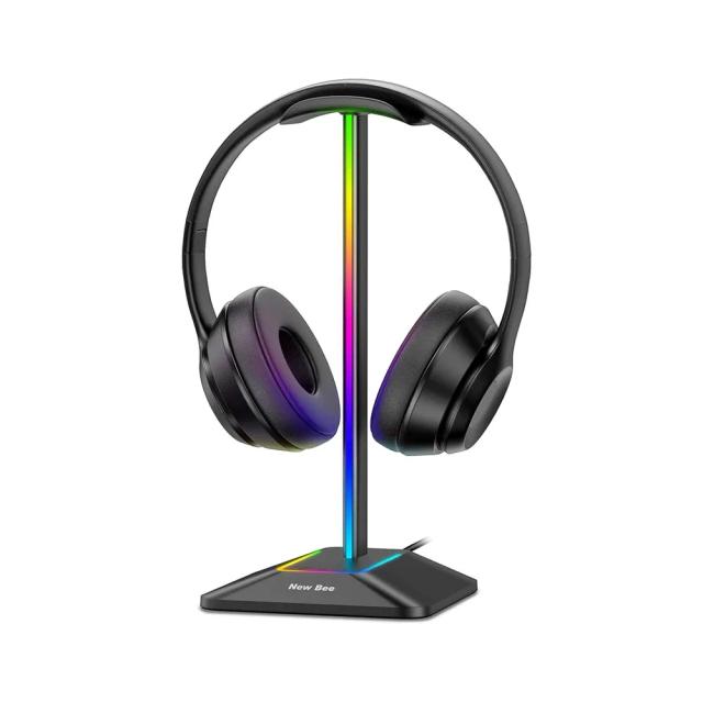 New Bee RGB Headphone Stand, Desk Gaming Headset stand with 7 Light Modes for All Earphone Accessories, Black - OPEN BOX