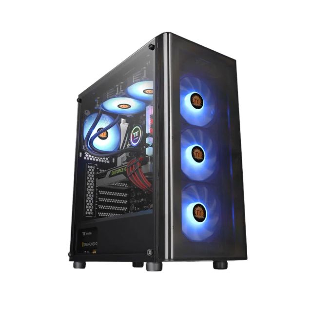 Thermaltake V200 Tempered Glass RGB Edition 12V MB Sync Capable ATX Mid-Tower Chassis with 3 120mm 12V RGB Fan + 1 Black 120mm Rear Fan Pre-Installed 