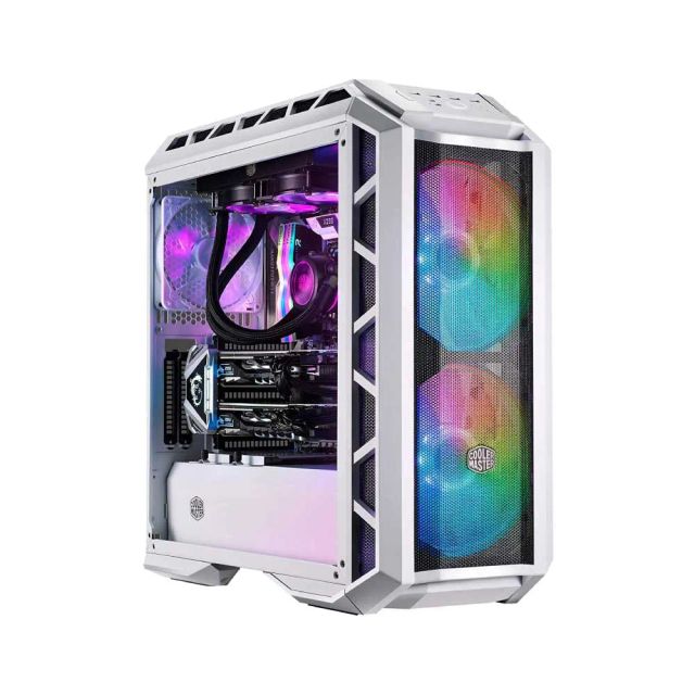 Cooler Master MasterCase H500P Mesh White ARGB Airflow ATX Mid-Tower with Dual 200mm ARGB Lighting Fans, Mesh Front Panel, and Tempered Glass Side Panel