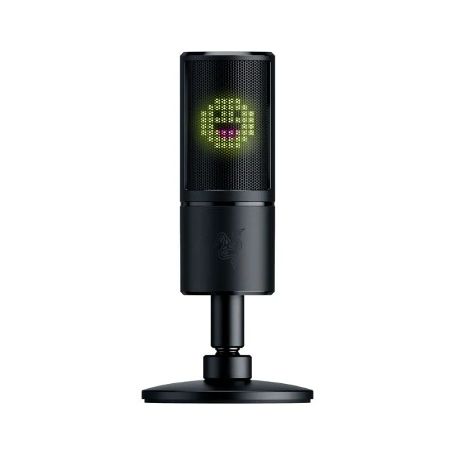 Razer Seiren Emote Streaming Microphone: 8-bit Emoticon LED Display, Stream Reactive Emoticons, Hypercardioid Condenser Mic, Built-in Shock Mount, Height & Angle Adjustable Stand, Black
