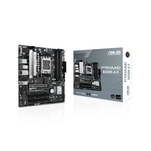 ASUS Prime B650M-A II AMD B650 (Ryzen 7000) Micro-ATX motherboard (DDR5 6400+ (OC),PCIe 5.0 M.2 support, 2.5Gb LAN, Wi-Fi 6, DisplayPort, HDMI,USB 3.2 Gen 2, front USB 3.2 Gen 1 Type-C, CEC Tier II ready)