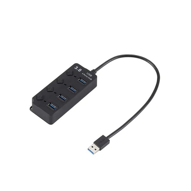 4 Ports USB HUB Independent Switch and LED Indication, USB 3.0 Divider for Computer Laptop PC Tablet Smart Phone Use - Black
