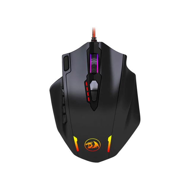 Redragon M908 IMPACT MMO Gaming Mouse up to 12,400 DPI High Precision Mouse for PC, 18 Programmable Buttons, Weight Tuning Cartridge, 12 Side Buttons, 5 programmable user profiles, 16.8 Million Customizing LED Color Option - Black