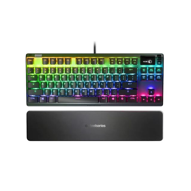 SteelSeries Apex 7 Wired TKL Compact Mechanical Gaming Keyboard, OLED Smart Display, USB Passthrough and Media Controls, Linear and Quiet, RGB Backlit (Red Switch)