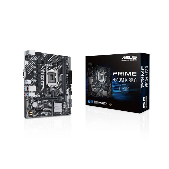 Asus Prime H510M-K R2.0 Intel H470 (LGA 1200) micro ATX DDR4 Motherboard with PCIe 4.0, 32Gbps M.2 slot, HDMI™, VGA, USB 3.2 Gen 1 Type-A, SATA 6 Gbps, Intel® Optane Memory Ready, FAN Xpert, Armoury Crate, 5X PROTECTION III