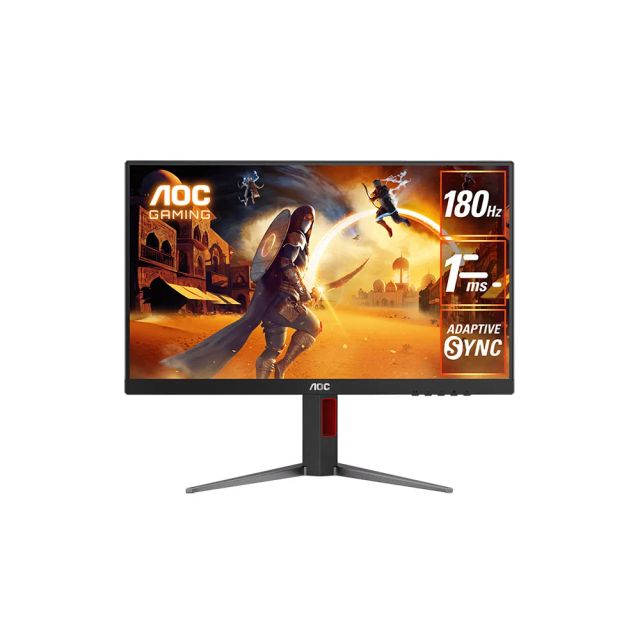 AOC 24G4 Gaming Monitor 23.8-inch Full HD 1920x1080, HDR10, IPS Panel Type, 180Hz Refresh Rate, 1ms Response Time, Adaptive Sync Technology, Support 120Hz PS5 / Xbox Series X, Adjustable Stand - Black & Red