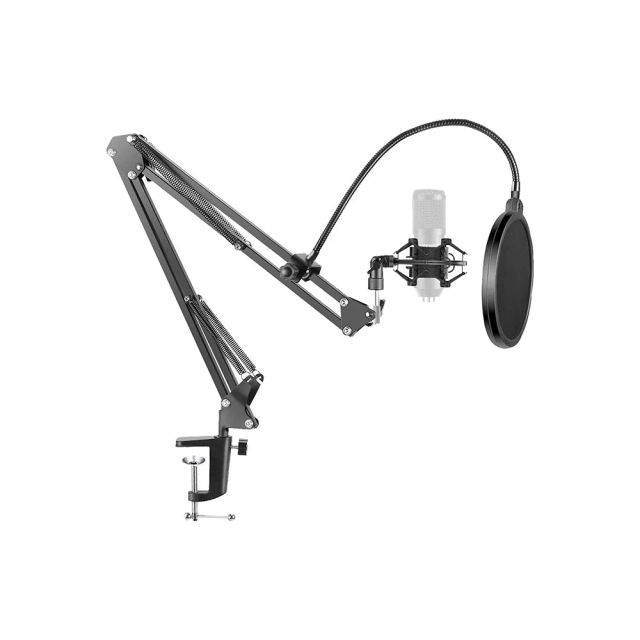 NB-35 Microphone Suspension Boom Scissor Arm Stand with Microphone Clip Holder and Table Mounting Bracket, Pop Filter Windscreen Shield and Metal Microphone Shock Mount Kit