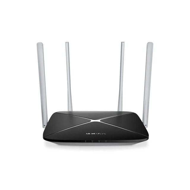 Mercusys AC1200 Wireless Dual Band Router AC12 1200Mbps Wi-Fi Speed with 4 x 5dBi Omni Directional Antennas, Dual Band, Black