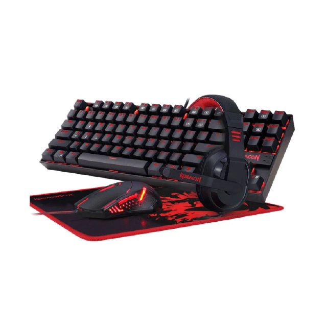 Redragon K552-BB-2 Gaming Keyboard and Mouse, Large Mouse Pad, PC Gaming Headset with Microphone Combo 87 Key Mechanical Keyboard with Blue Switches for Windows PC Games-Keyboard Mouse Pad Head