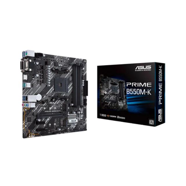Asus Prime B550M-K D4 AMD B550 (Ryzen AM4) micro ATX motherboard with dual M.2, PCIe 4.0, 1 Gb Ethernet, HDMI/D-Sub/DVI, SATA 6 Gbps, USB 3.2 Gen 2 Type-A