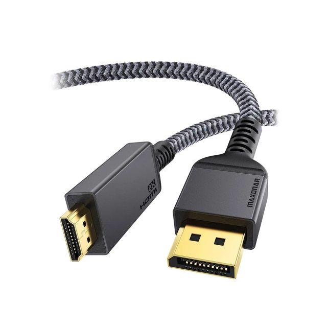 Maxonar DisplayPort to HDMI 8K Cable, 2m Unidirectional DP 1.4 to HDMI 2.1 Video Audio Cord Supports 8K@60Hz 4K@120Hz Dynamic HDR, HDCP 2.2 for RTX 3090, RX6900, PC, AMD NVIDIA Graphics