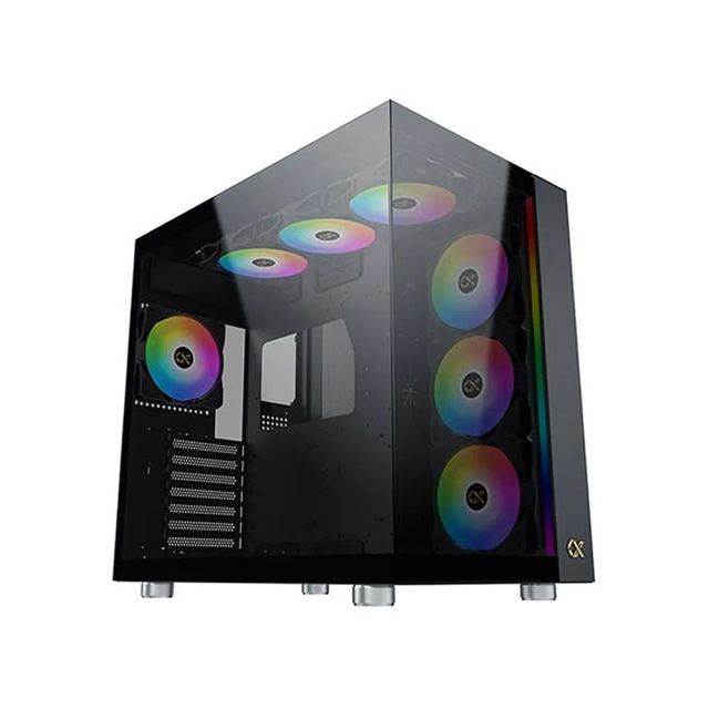 Xigmatek Aqua Ultra Super Tower Computer Case, 0.8mm SPCC Thickness Material, Up to 360mm Radiator & 10*Fans Support, 3*Tempered Glass Panel Design, Screwless & Tool-less Design, Black