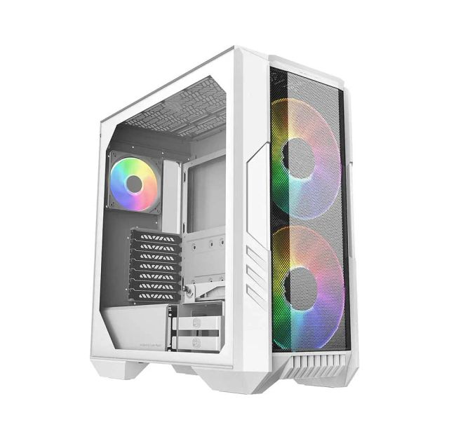 Cooler Master HAF 500, High Airflow ATX Mid-Tower, Mesh Front Panel, Dual 200mm Customizable ARG Lighting Fans, Rotatable GPU Fan, USB 3.2 Gen 2 Type C and Tempered Glass - White