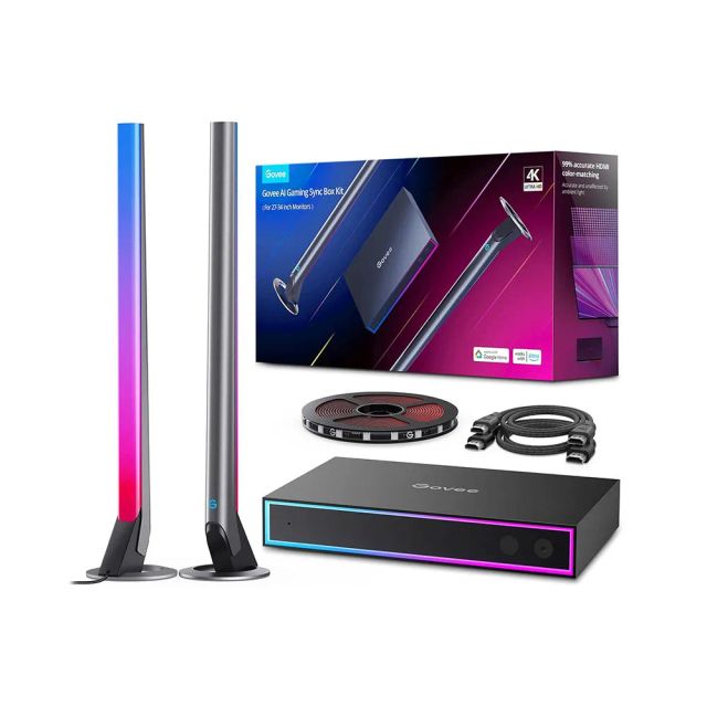 Govee AI Gaming Sync Box Kit H6601, with Light Bars and Monitor Back Light, HDMI2.0 4K Gaming Box, RGBIC LED Light Strip for 27-34 inch Monitors, Works with Alexa, Google Assistant, and CEC, 3 HDMI In 1 Out - Open Box