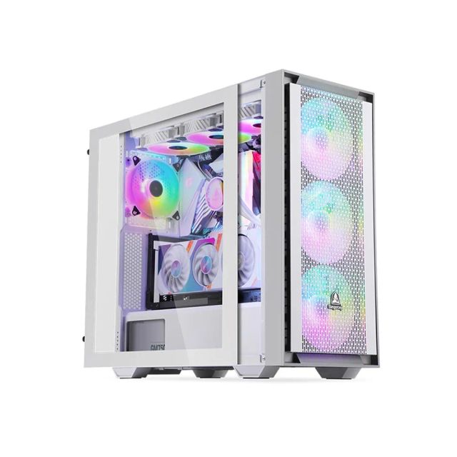 Segotep Gank 360 RGB Full-Tower E-ATX Desktop Gaming Computer PC Case (No Fan Included) - White 