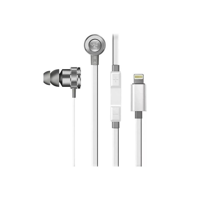 Razer Hammerhead Earbuds for iOS DAC - Custom-Tuned Dual-Driver Technology - In-Line Mic & Volume Control - Aluminum Frame - Lightning Connector - Mercury White