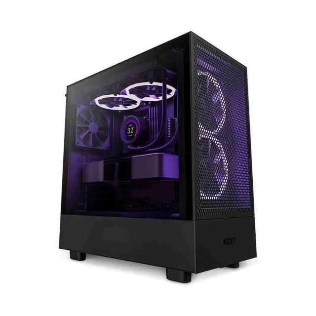 NZXT H5 Flow Compact ATX Mid-Tower PC Gaming Case – High Airflow Perforated Front and Tempered Glass Side Panel – Cable Management – 2 x 120mm Fans Included – 280mm Radiator Support – Black