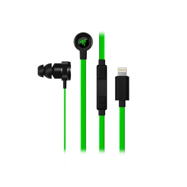 Razer Hammerhead Earbuds for iOS: DAC - Custom-Tuned Dual-Driver Technology - in-Line Mic & Volume Control - Aluminum Frame - Lightning Connector - Green