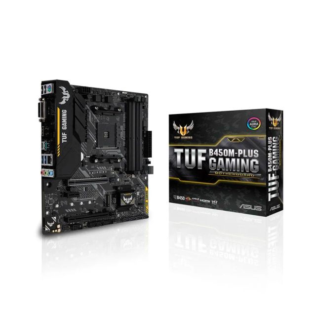 Asus TUF B450M-PLUS GAMING AMD B450 mATX gaming motherboard with Aura Sync RGB LED lighting, DDR4 4400MHz support, 32Gbps M.2, HDMI 2.0b, Type C and native USB 3.1 Gen 2.