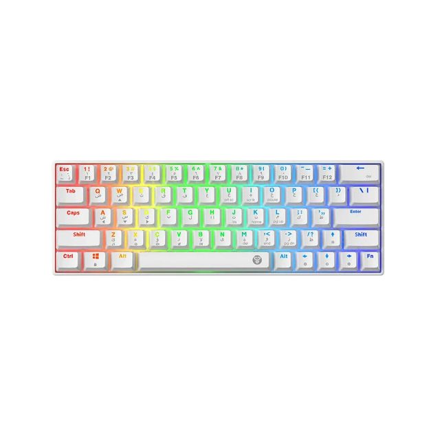 Fantech Atom63 MK859 RGB Mechanical Gaming Keyboard 60% Form factor, Red Switches, Anti-ghosting, Arabic/English - White