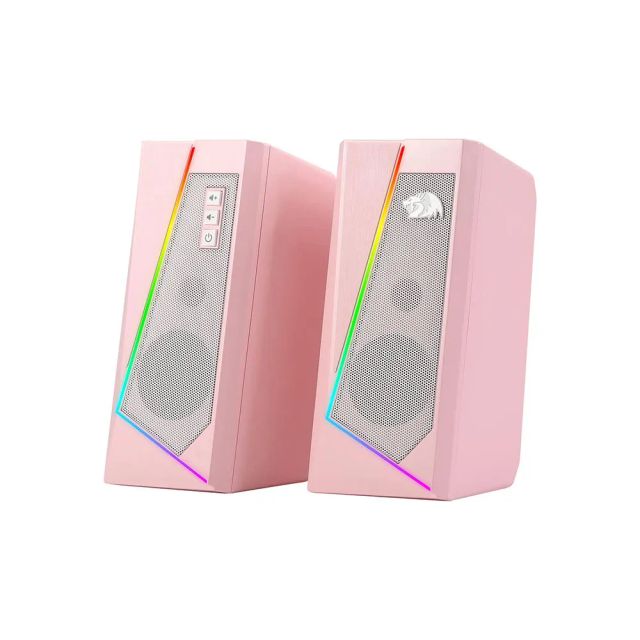 Redragon GS520 RGB Desktop Speakers, 2.0 Channel PC Computer Stereo Speaker with 6 Colorful LED Modes, Enhanced Sound and Easy-Access Volume Control, USB Powered w/ 3.5mm Cable - Pink