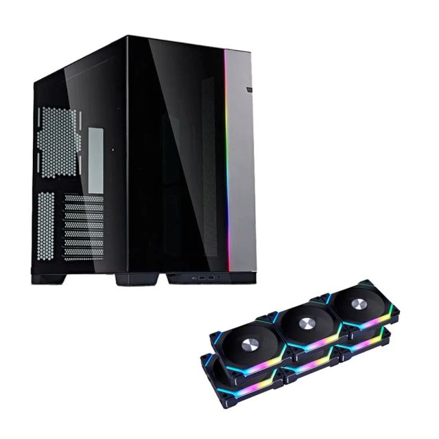 Lian Li O11 Dynamic EVO Gaming PC Case E-ATX Desktop Computer Case - Mid Tower (Harbor Grey) + + Lian Li UNI Fan SL120 V2 RGB 2*Triple Pack with Controller (Black)