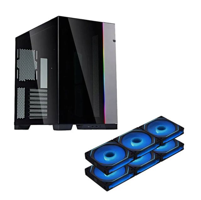 Lian Li O11 Dynamic EVO Gaming PC Case E-ATX Desktop Computer Case - Mid Tower (Harbor Grey) + Lian Li UNI FAN SL-INFINITY 120 RGB 2*Triple Pack (Black)