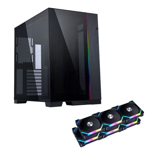 Lian Li O11 Dynamic EVO, Evolution Continues, ATX Full Tower Gaming Computer Case (Black) + Lian Li UNI Fan SL120 V2 RGB Black 2*Triple Pack with Controller (Black)