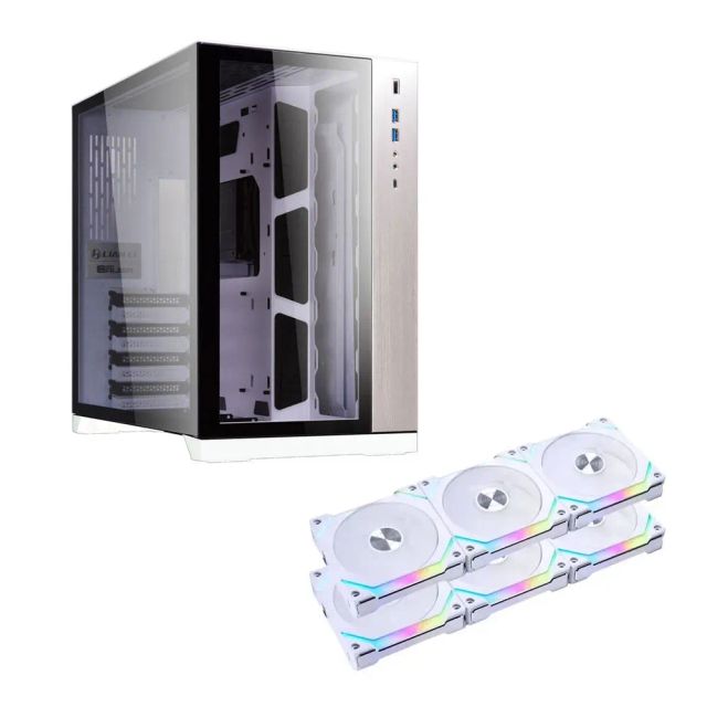 Lian Li O11 Dynamic Midi Tower, Tempered Glass (White) + Lian Li UNI Fan SL120 V2 RGB 2*Triple Pack (White)